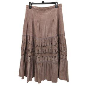 Floreat Suede Leather Skirt Women Size 10 Midi Geometric Laser Cut Cottagecore